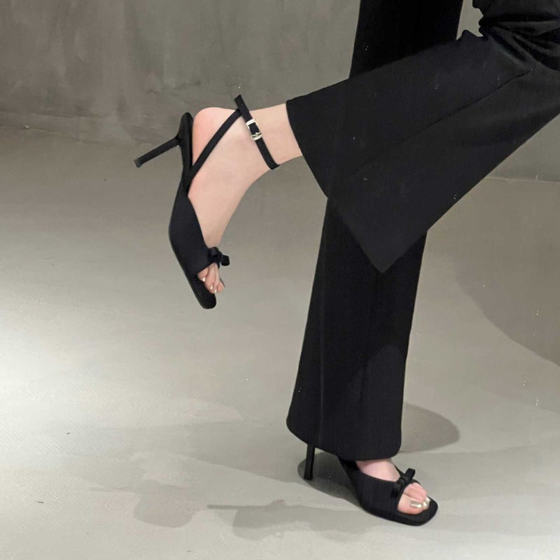 2024 Square Toe Open Toe High Heels Women'S One Character Belt Generous Elegant Thin Heel Sandals - Image 2